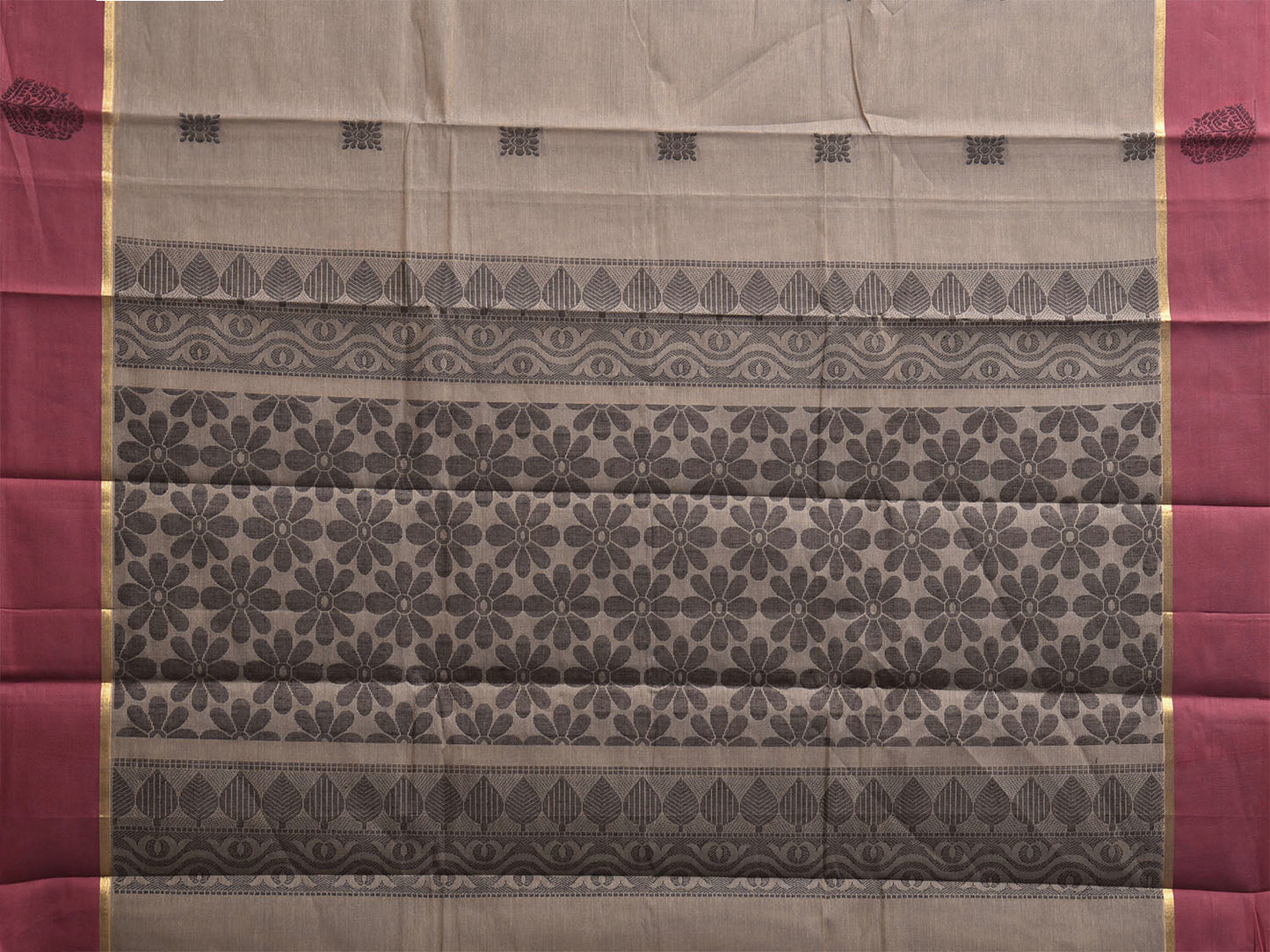 Grey and Magenta Venkatagiri Cotton Saree with Body Buta and Pallu Design v0162