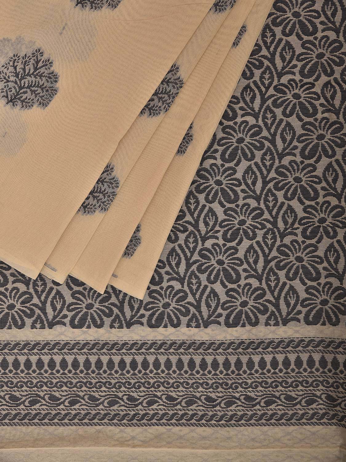 Cream Venkatagiri Cotton Saree with Body Buta and Pallu Design v0166