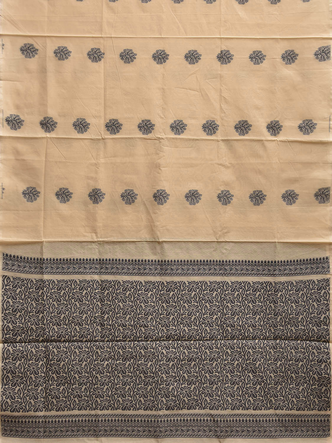 Cream Venkatagiri Cotton Saree with Body Buta and Pallu Design v0166