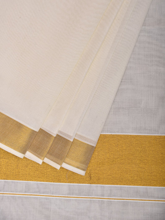 White Venkatagiri Cotton Plain Saree with Zari Border and Pallu Design v0167