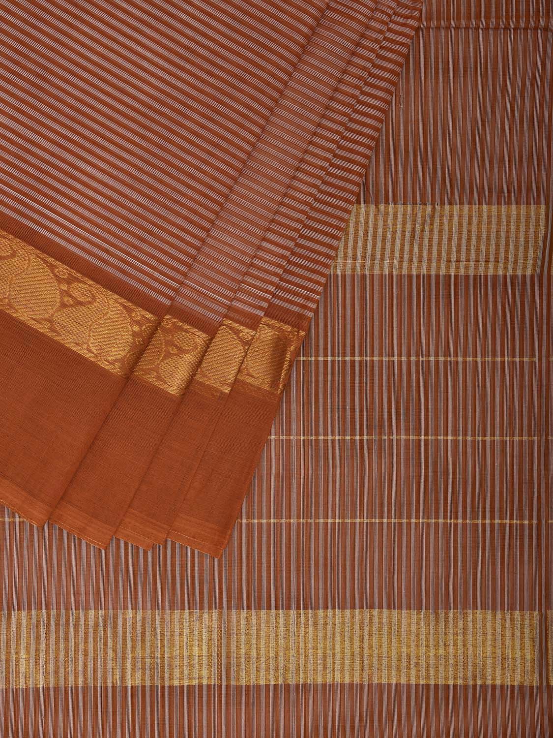 Orange Venkatagiri Cotton Saree with Strips Body and Border Design No Blouse v0170