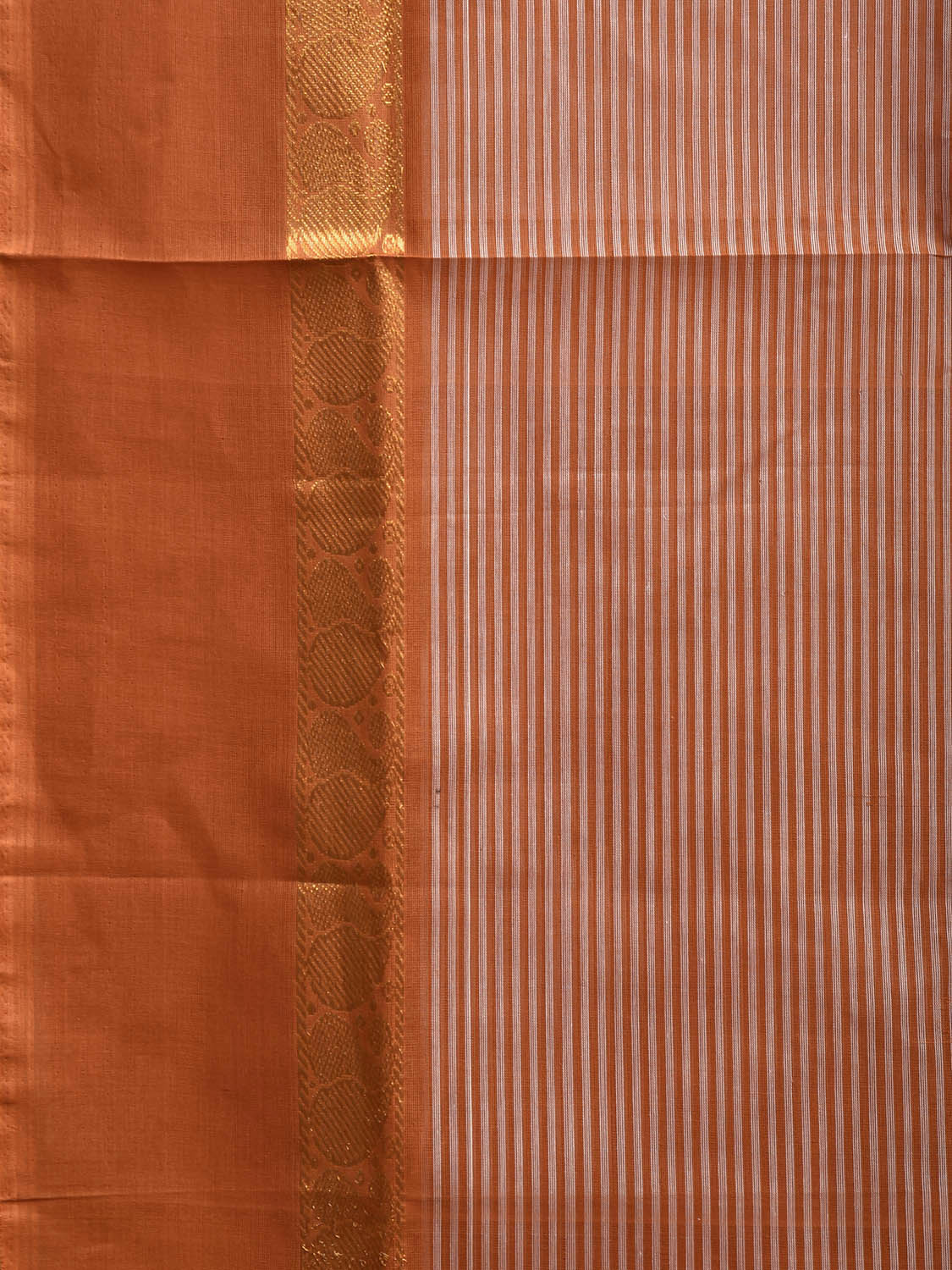 Orange Venkatagiri Cotton Saree with Strips Body and Border Design No Blouse v0170
