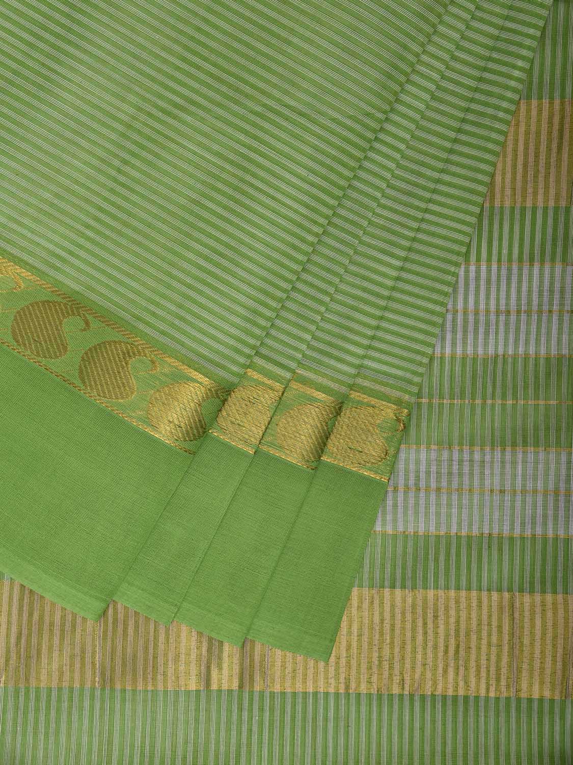 Green Venkatagiri Cotton Saree with Strips Body and Border Design No Blouse v0172