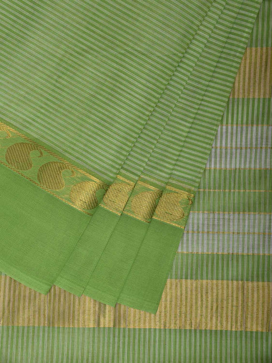 Green Venkatagiri Cotton Saree with Strips Body and Border Design No Blouse v0172