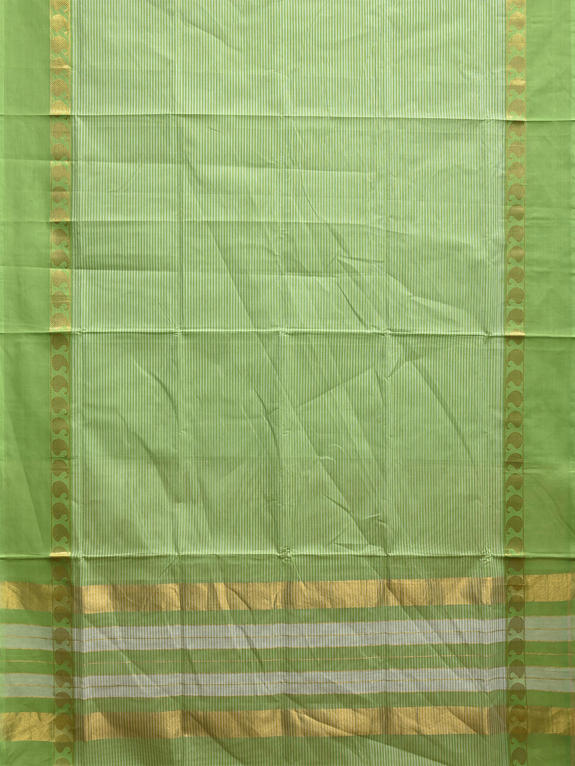 Green Venkatagiri Cotton Saree with Strips Body and Border Design No Blouse v0172