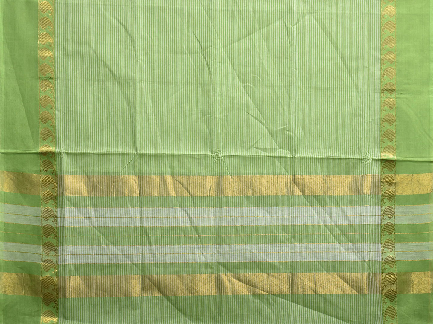Green Venkatagiri Cotton Saree with Strips Body and Border Design No Blouse v0172