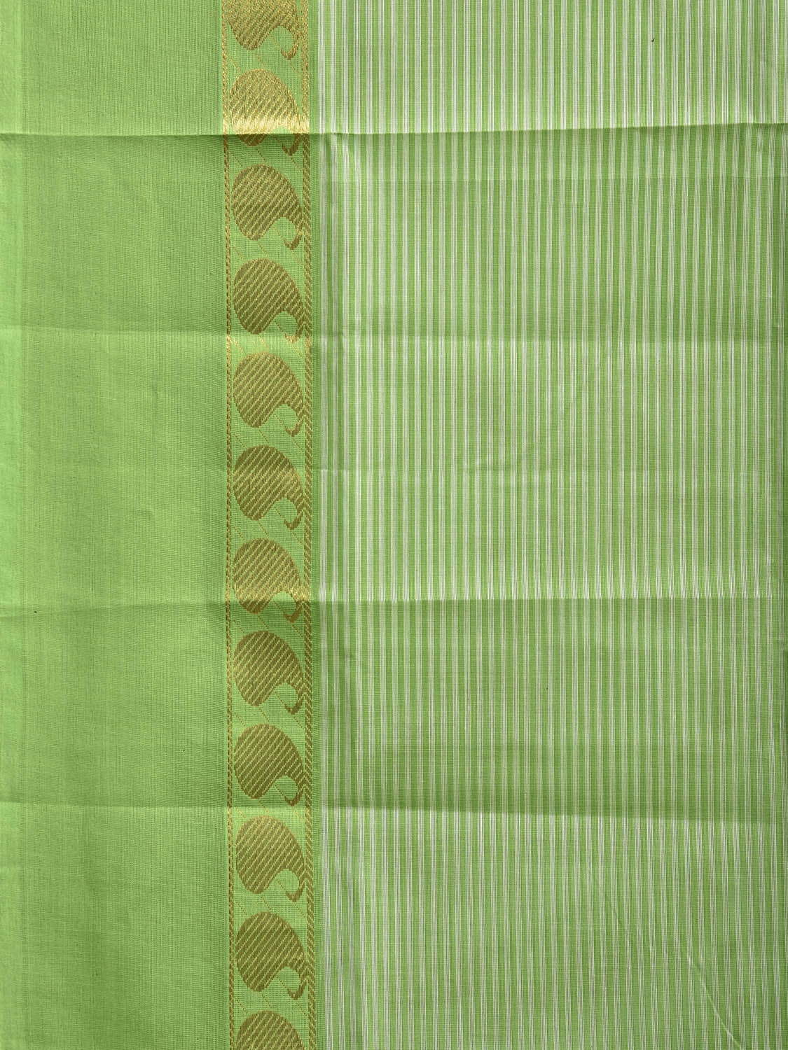 Green Venkatagiri Cotton Saree with Strips Body and Border Design No Blouse v0172