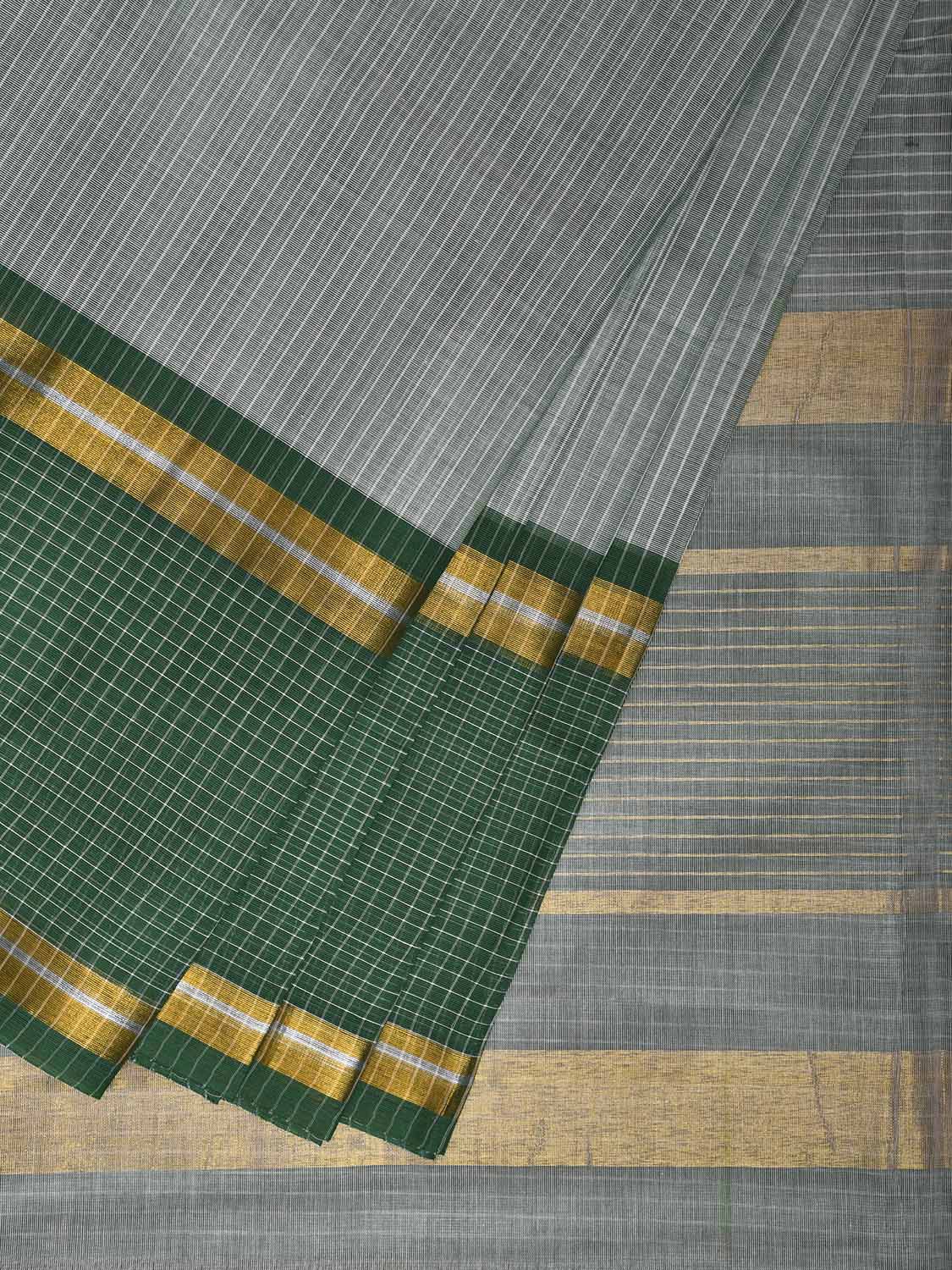 Green Venkatagiri Cotton Saree with Strips Body and Pallu Design No Blouse v0173