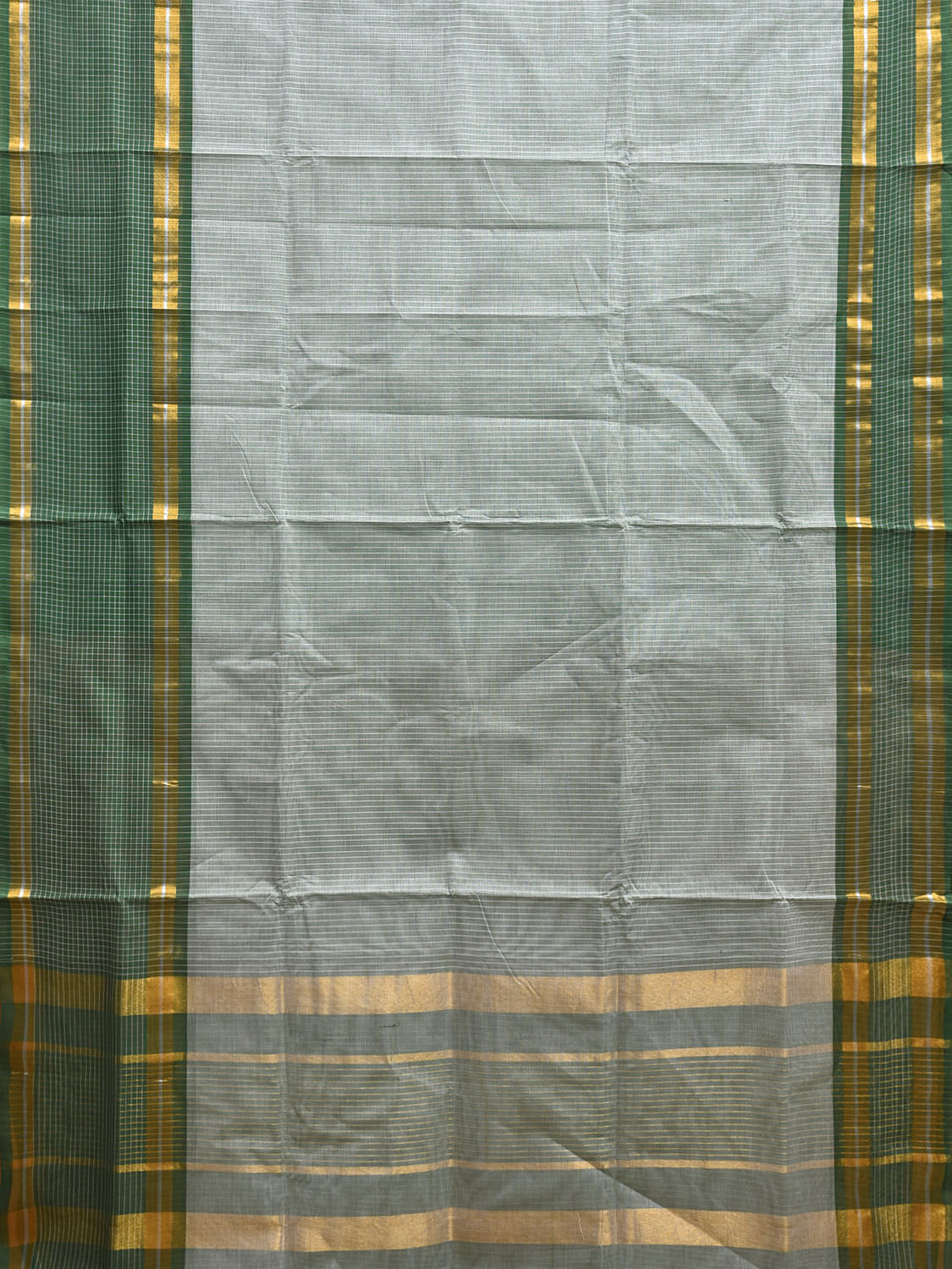 Green Venkatagiri Cotton Saree with Strips Body and Pallu Design No Blouse v0173