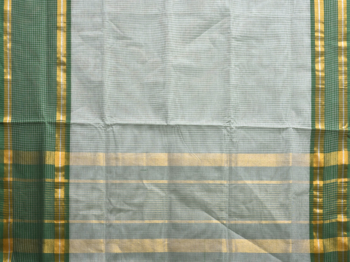 Green Venkatagiri Cotton Saree with Strips Body and Pallu Design No Blouse v0173