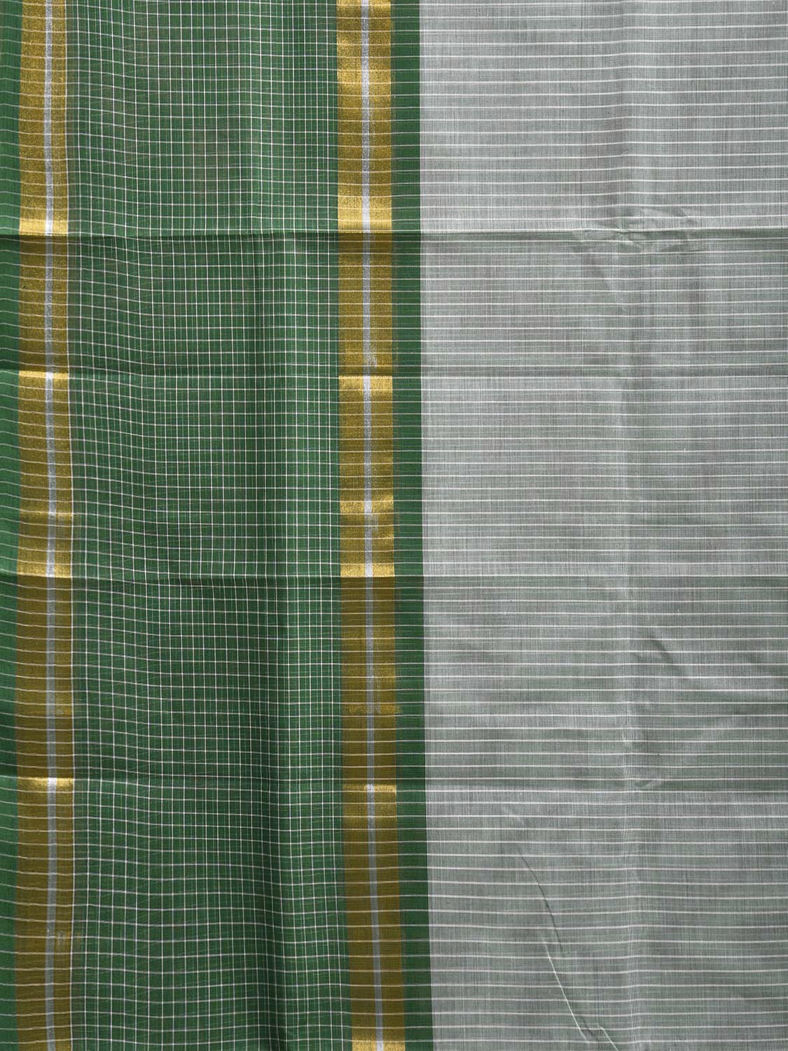 Green Venkatagiri Cotton Saree with Strips Body and Pallu Design No Blouse v0173