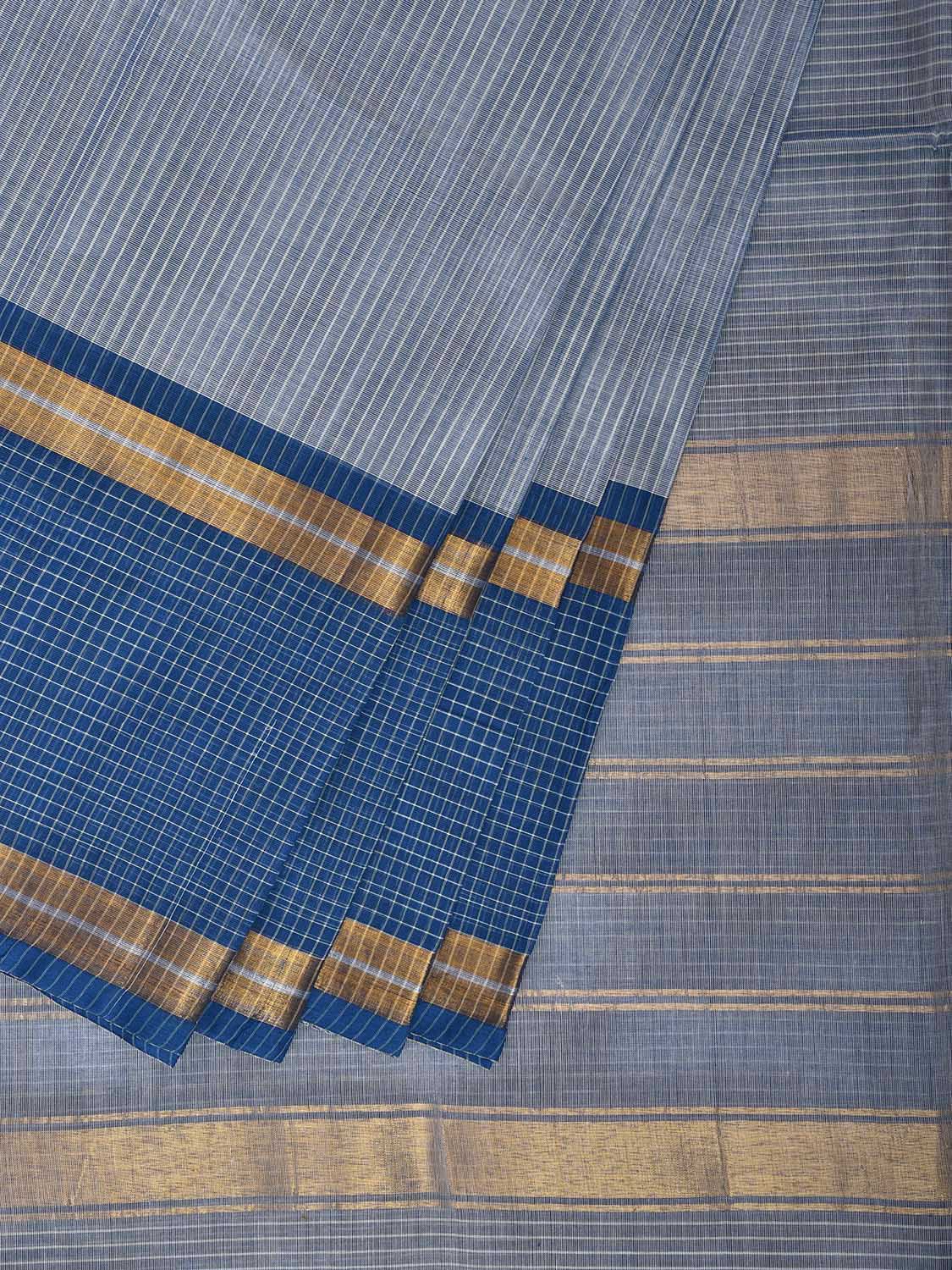 Blue Venkatagiri Cotton Saree with Strips Body and Pallu Design No Blouse v0174