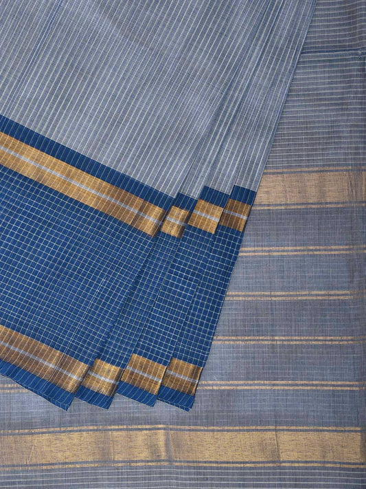 Blue Venkatagiri Cotton Saree with Strips Body and Pallu Design No Blouse v0174