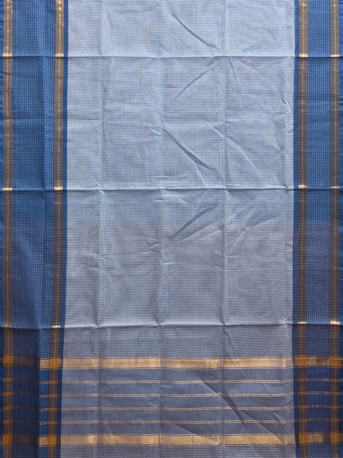 Blue Venkatagiri Cotton Saree with Strips Body and Pallu Design No Blouse v0174