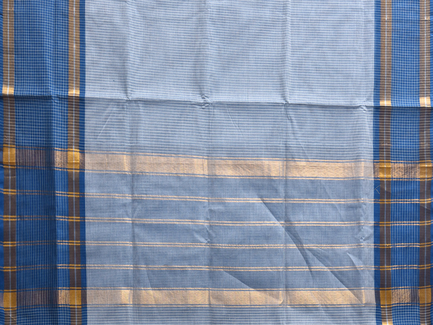 Blue Venkatagiri Cotton Saree with Strips Body and Pallu Design No Blouse v0174