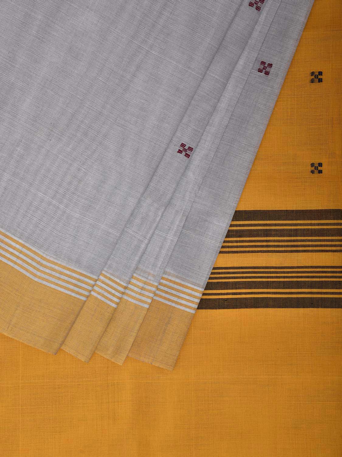 Light Grey and Yellow Venkatagiri Cotton Saree with Strips Pallu Design v0175