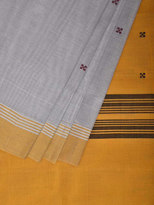 Light Grey and Yellow Venkatagiri Cotton Saree with Strips Pallu Design v0175