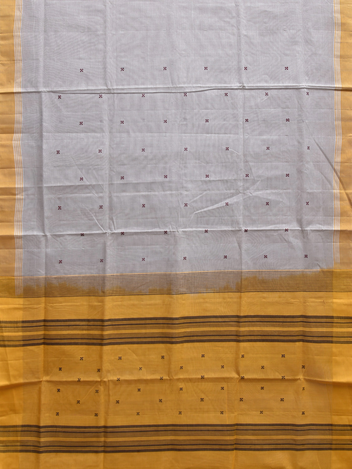 Light Grey and Yellow Venkatagiri Cotton Saree with Strips Pallu Design v0175