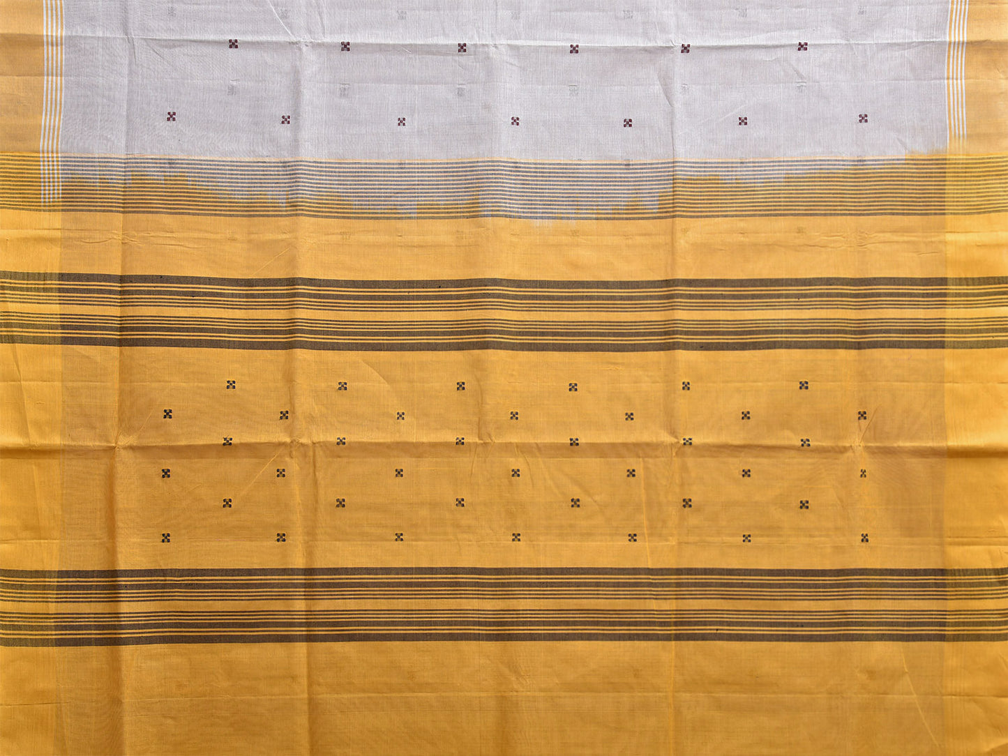 Light Grey and Yellow Venkatagiri Cotton Saree with Strips Pallu Design v0175
