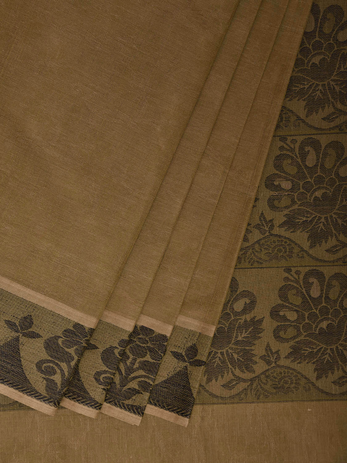 Olive and Green Venkatagiri Cotton Saree with Pallu and Border Design v0178