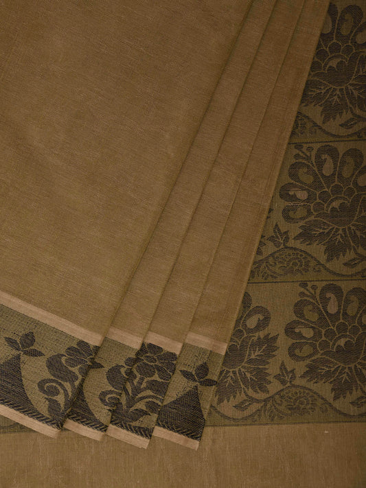 Olive and Green Venkatagiri Cotton Saree with Pallu and Border Design v0178