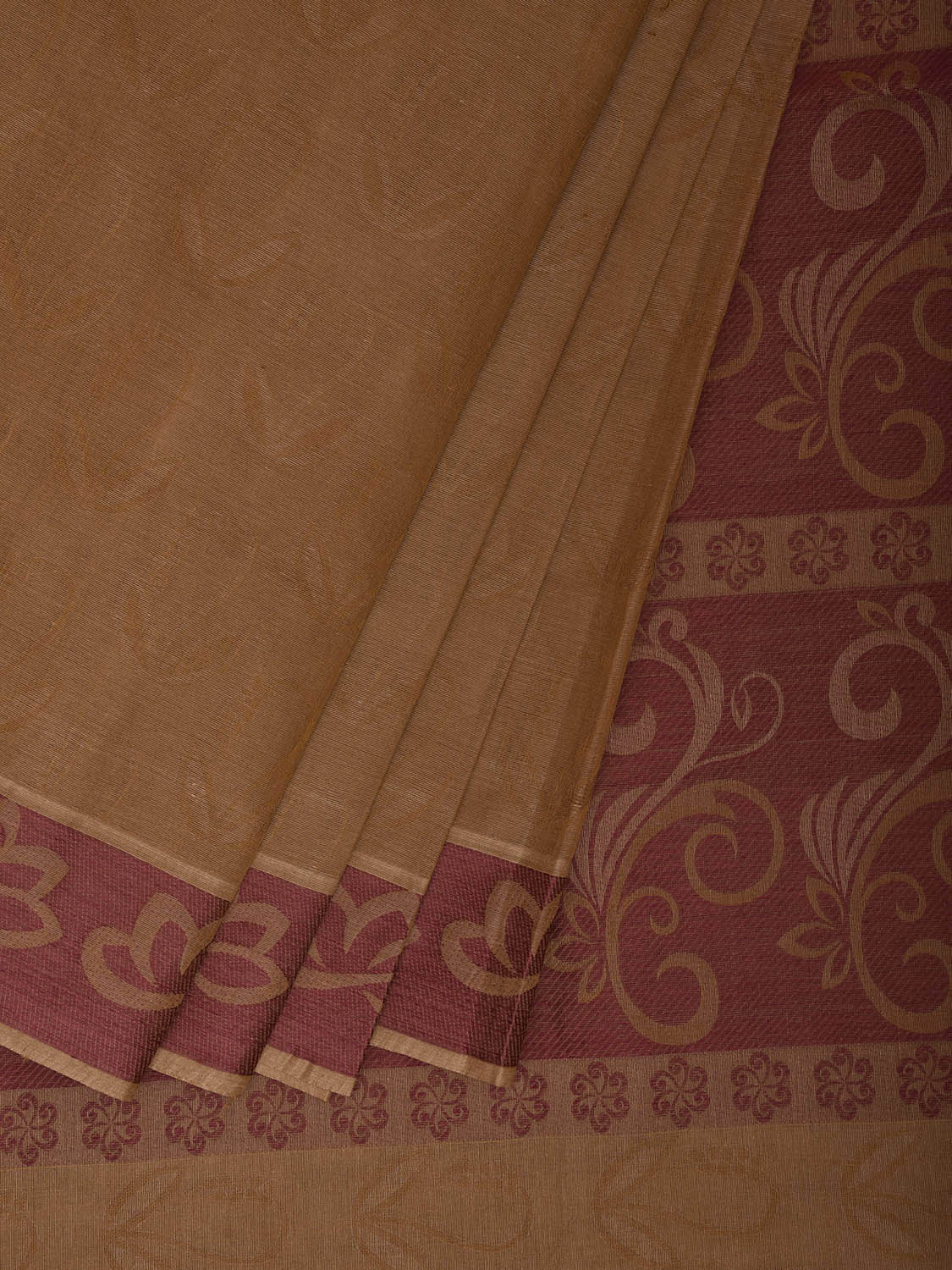 Olive and Burgundy Venkatagiri Cotton Saree with Pallu and Border Design v0180