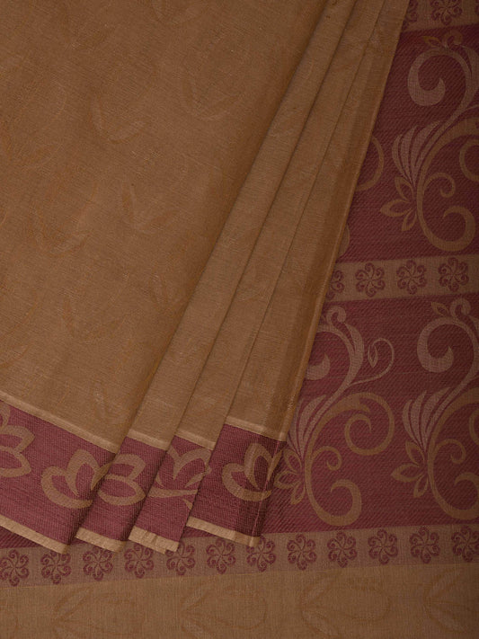 Olive and Burgundy Venkatagiri Cotton Saree with Pallu and Border Design v0180