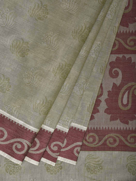 Sea Green and Red Venkatagiri Cotton Saree with Pallu and Border Design v0182