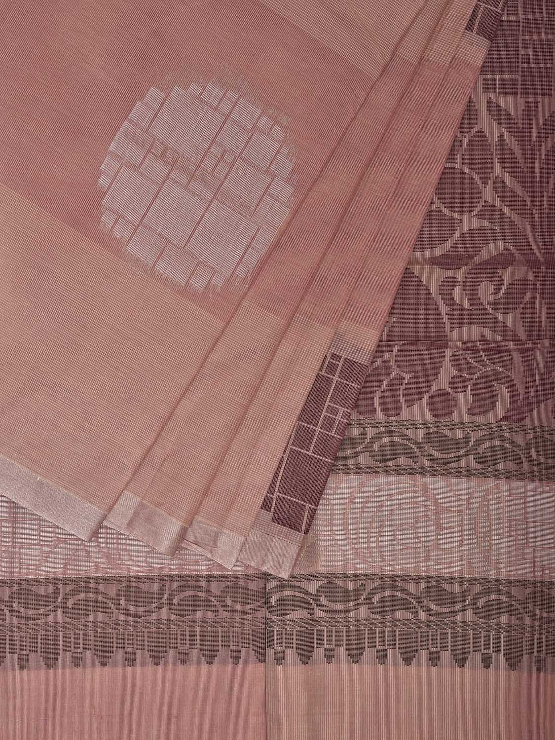 Peach Venkatagiri Cotton Saree with Body Buta and Pallu Design v0184