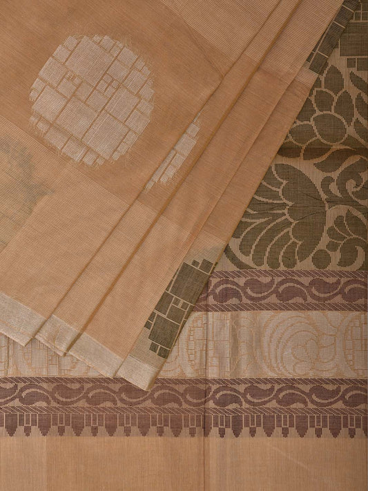 Light Mustard Venkatagiri Cotton Saree with Body Buta and Pallu Design v0185