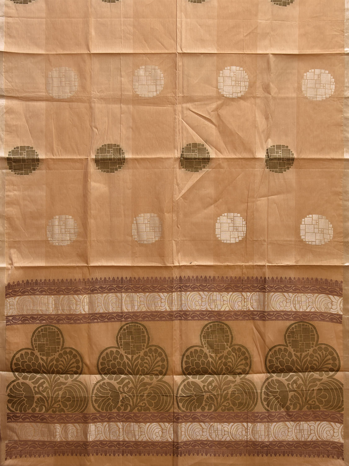 Light Mustard Venkatagiri Cotton Saree with Body Buta and Pallu Design v0185