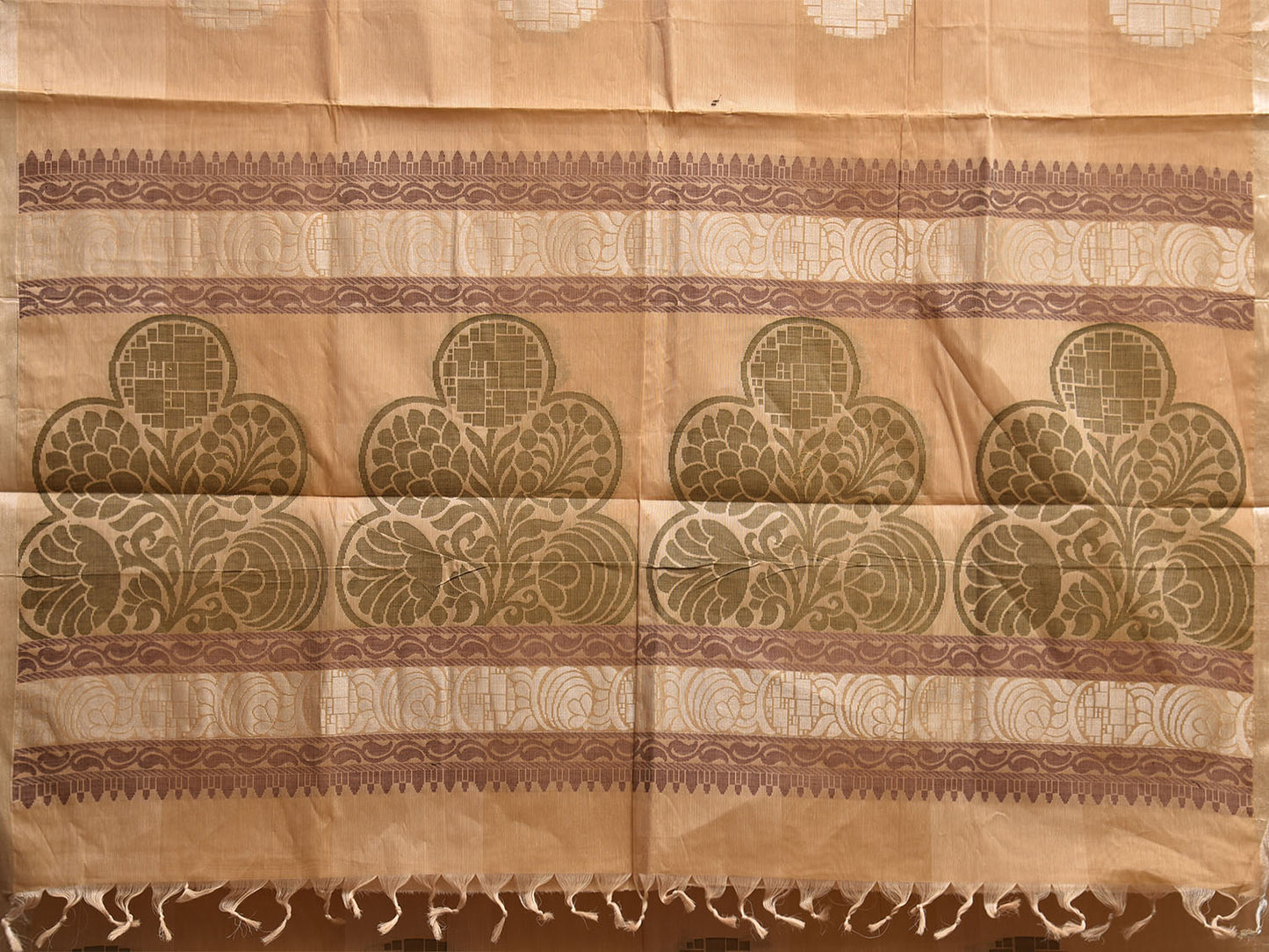 Light Mustard Venkatagiri Cotton Saree with Body Buta and Pallu Design v0185