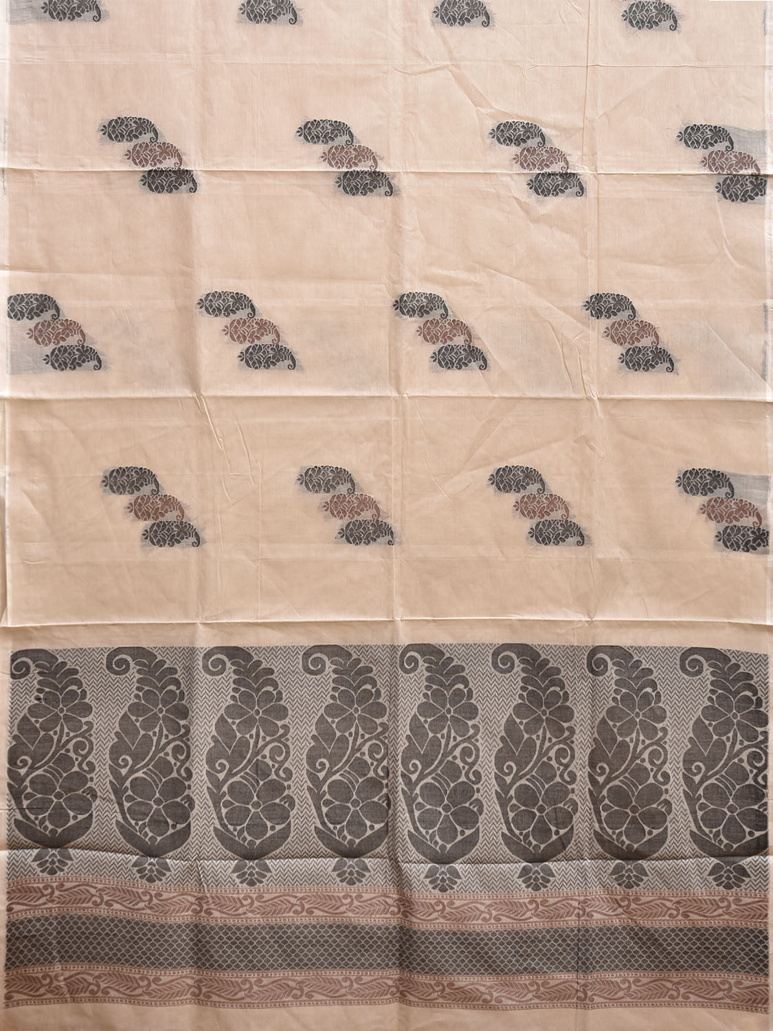 Cream Venkatagiri Cotton Saree with Body Buta and Pallu Design v0186