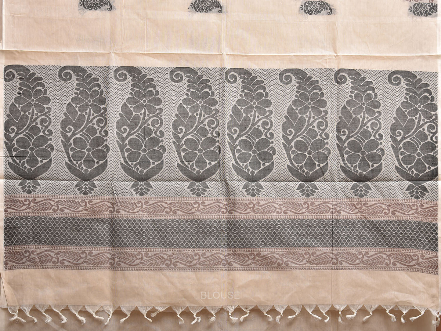 Cream Venkatagiri Cotton Saree with Body Buta and Pallu Design v0186