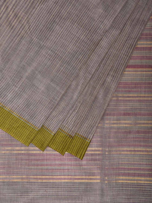 Grey Venkatagiri Cotton Saree with Body Pallu Strips Design No Blouse v0187