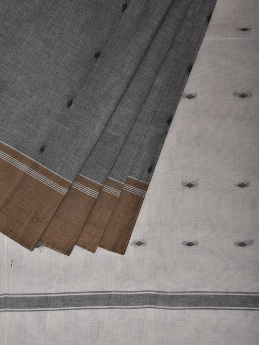 Grey and White Venkatagiri Cotton Saree with Small Buta and Pallu Design v0190