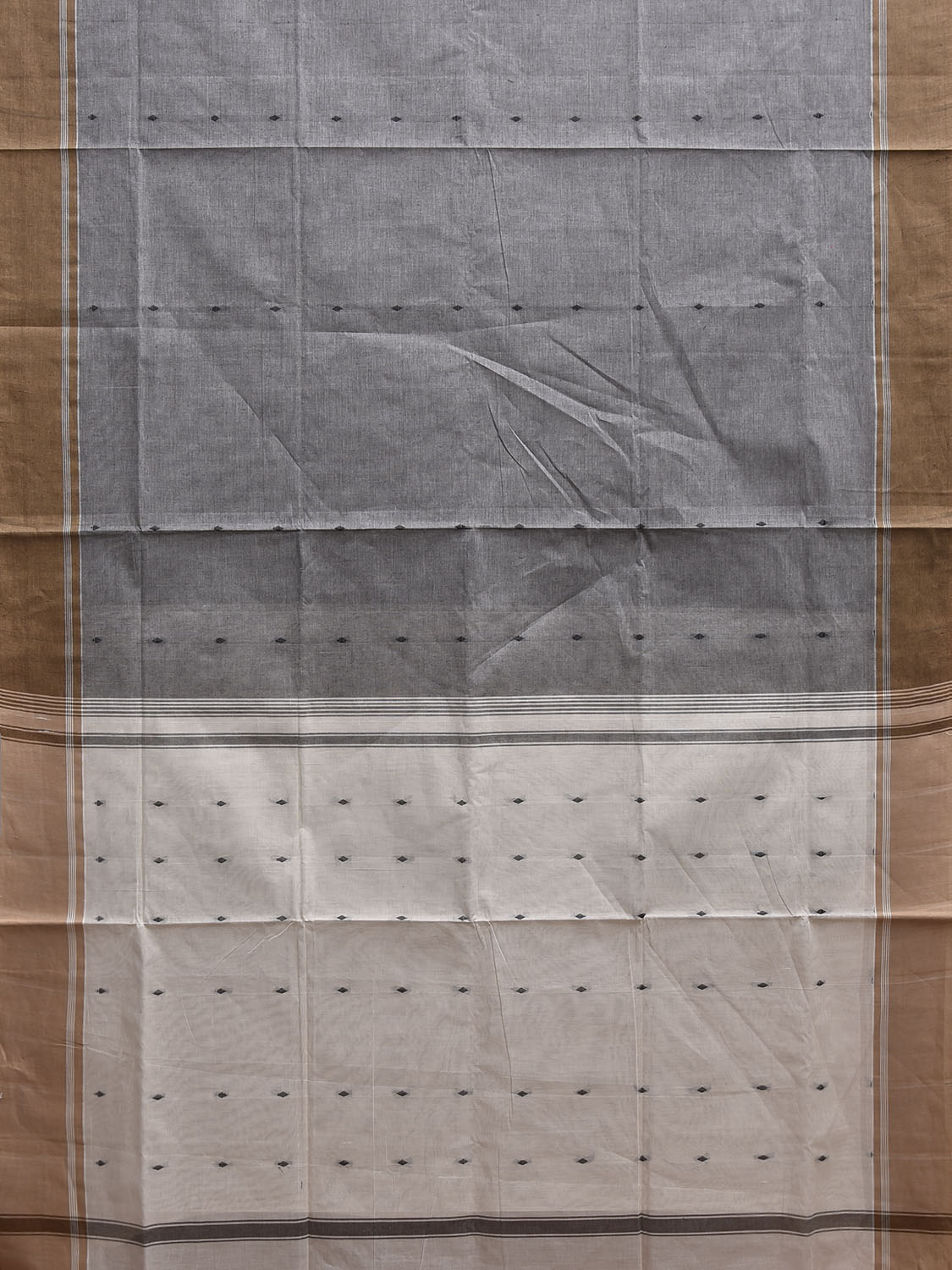 Grey and White Venkatagiri Cotton Saree with Small Buta and Pallu Design v0190