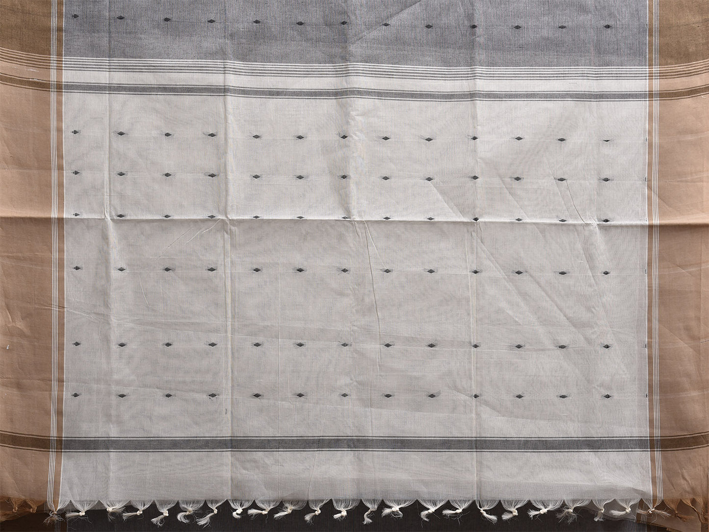 Grey and White Venkatagiri Cotton Saree with Small Buta and Pallu Design v0190