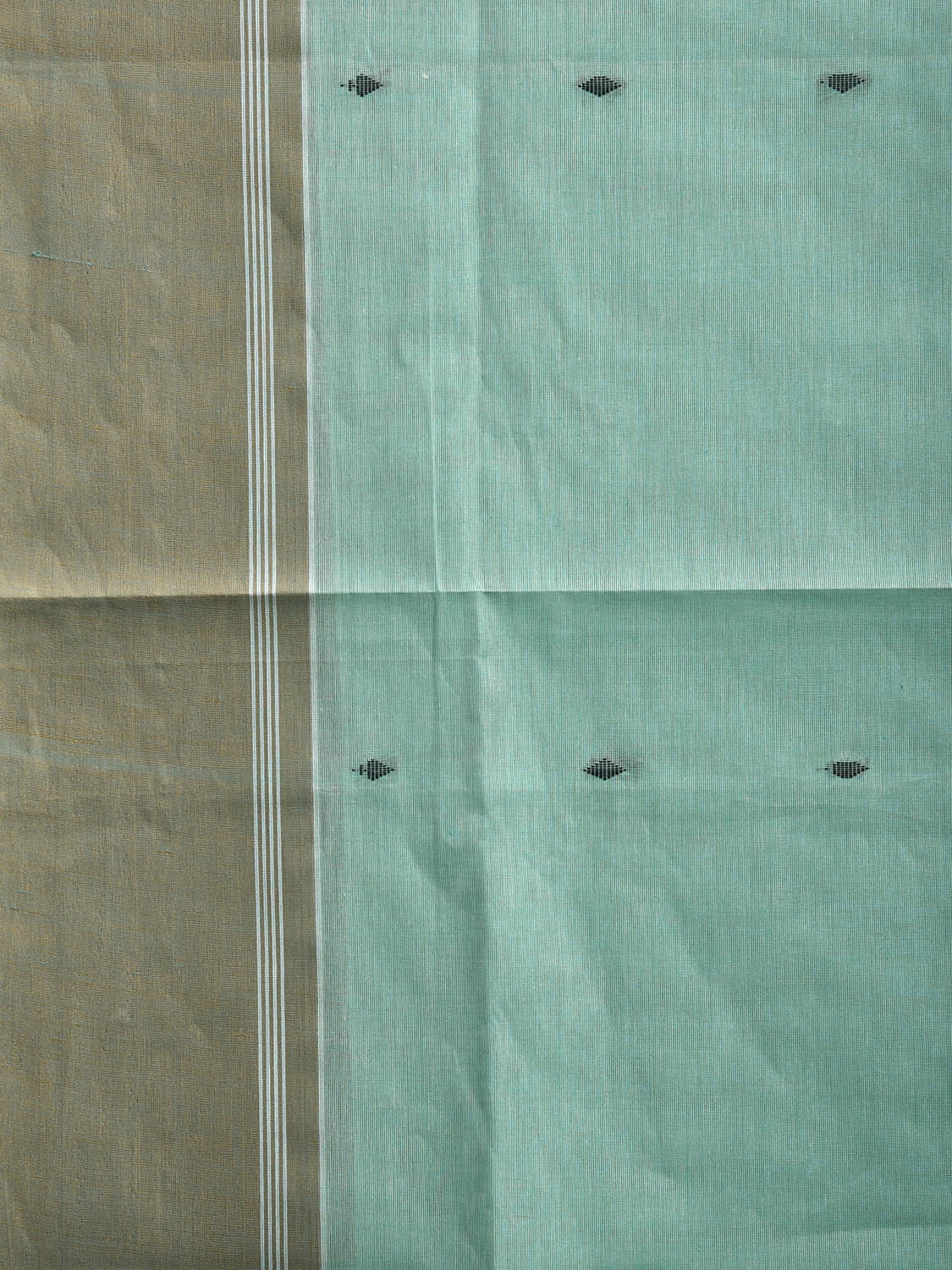 Turquoise and White Venkatagiri Cotton Saree with Small Buta and Pallu Design v0191