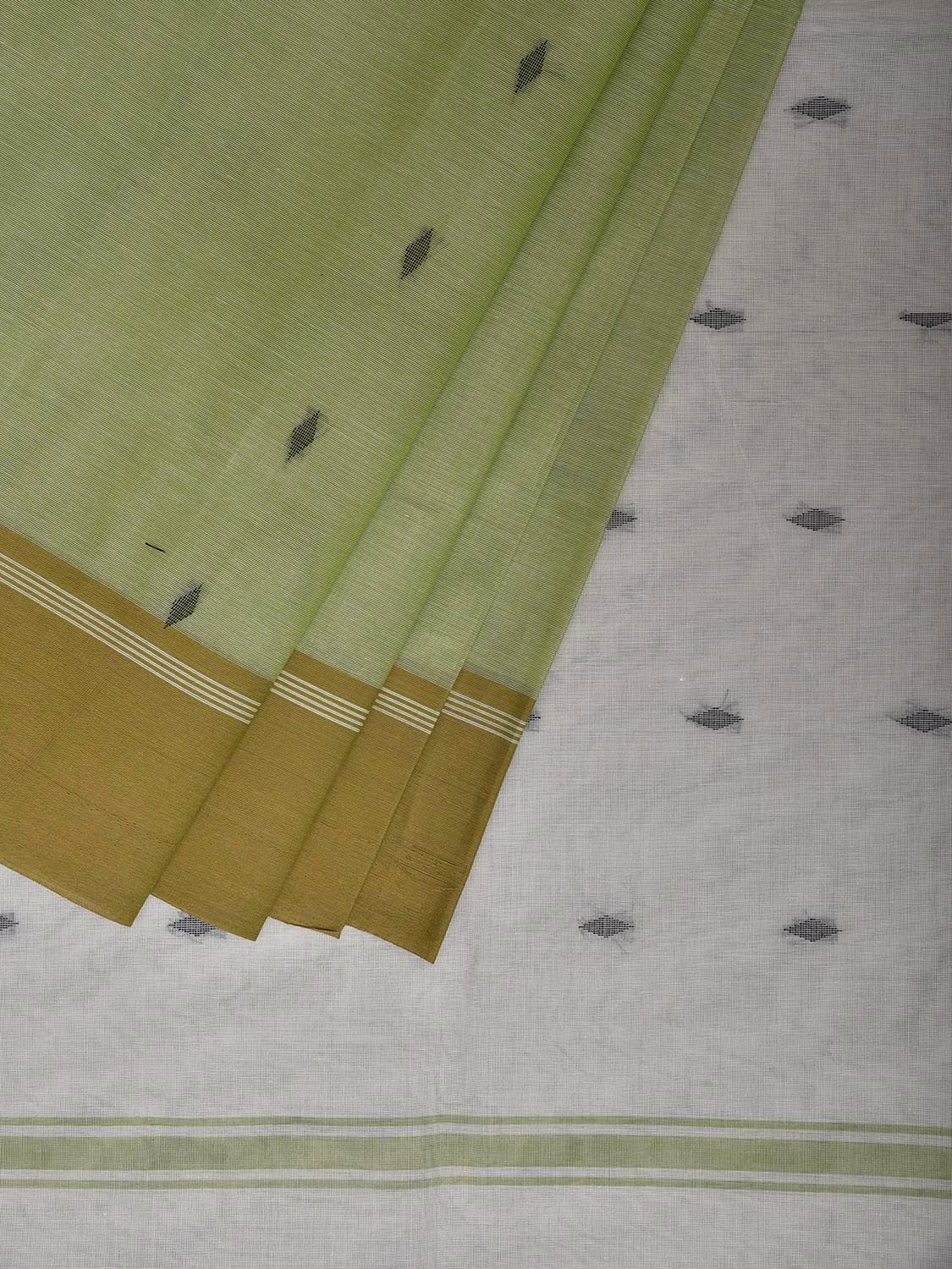 Light Green and White Venkatagiri Cotton Saree with Small Buta and Pallu Design v0192