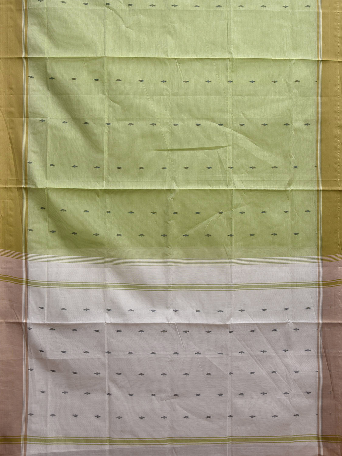 Light Green and White Venkatagiri Cotton Saree with Small Buta and Pallu Design v0192