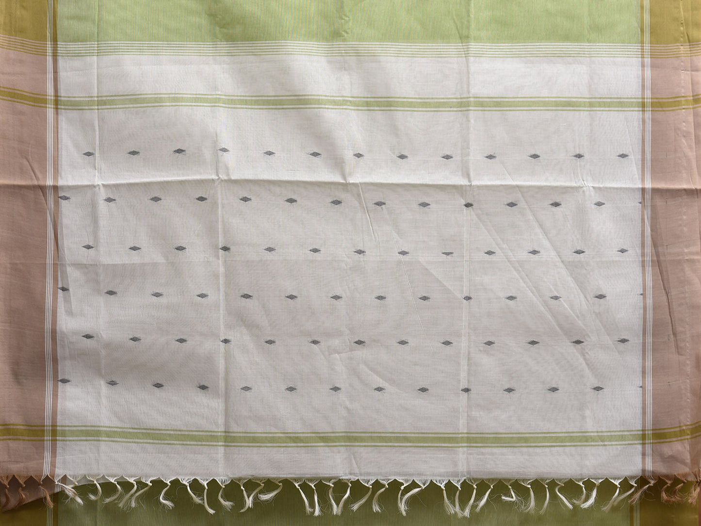 Light Green and White Venkatagiri Cotton Saree with Small Buta and Pallu Design v0192