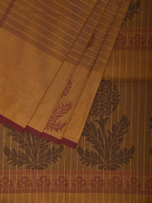 Orange Venkatagiri Cotton Saree with Floral Border and Pallu Design v0193