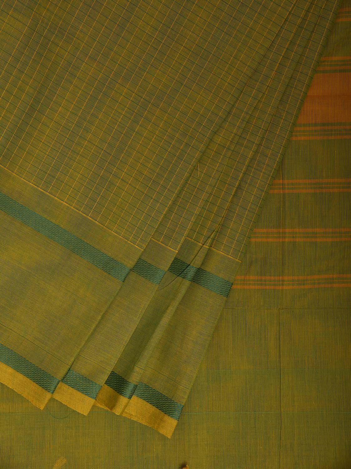 Green Venkatagiri Cotton Saree with Checks and Strips Pallu Design v0195