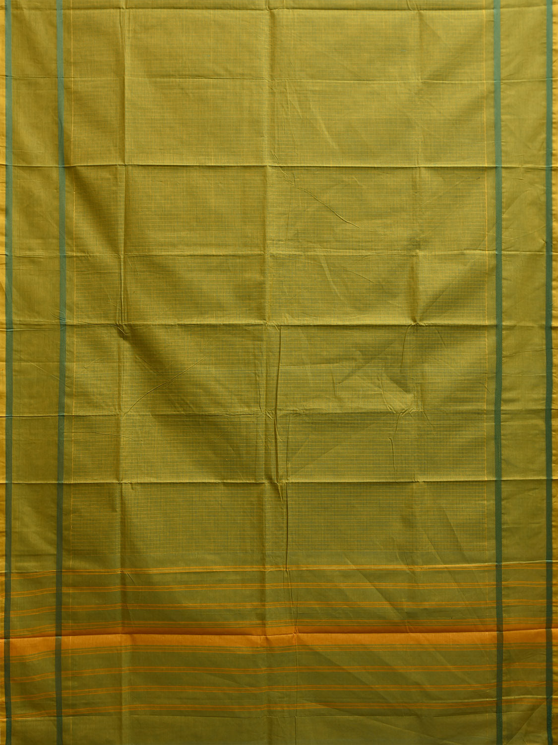 Green Venkatagiri Cotton Saree with Checks and Strips Pallu Design v0195