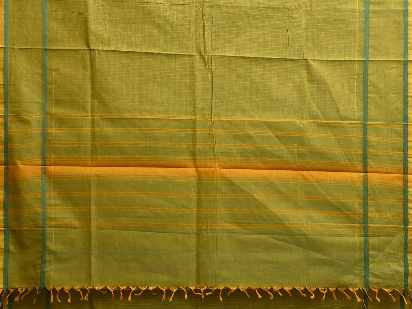 Green Venkatagiri Cotton Saree with Checks and Strips Pallu Design v0195