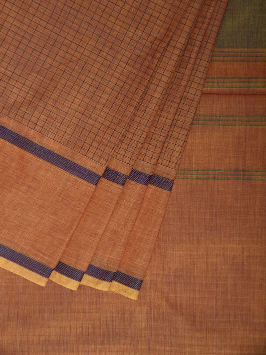 Light Orange Venkatagiri Cotton Saree with Checks and Strips Pallu Design v0196