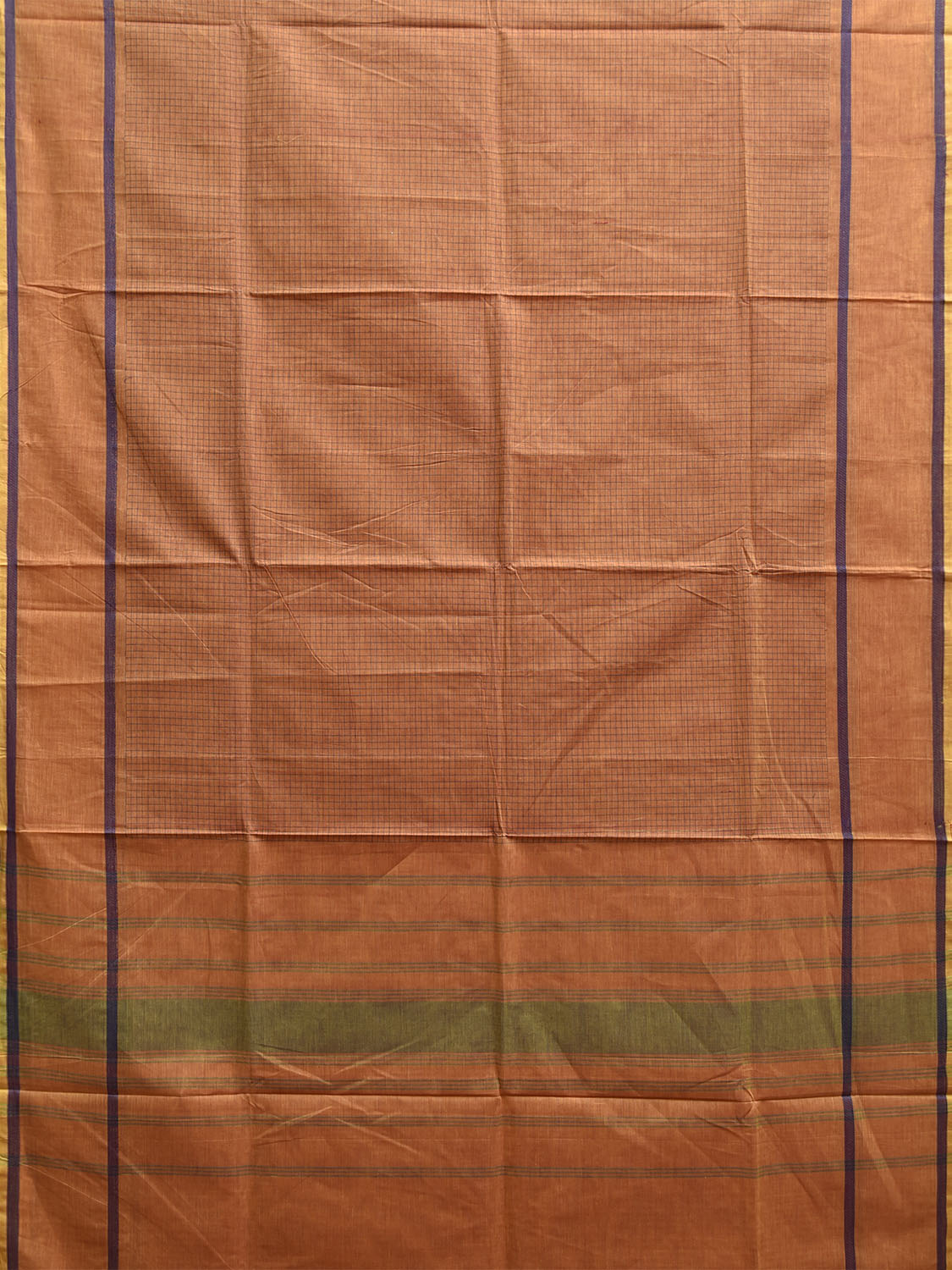 Light Orange Venkatagiri Cotton Saree with Checks and Strips Pallu Design v0196