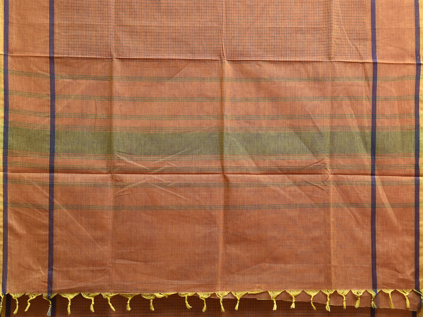 Light Orange Venkatagiri Cotton Saree with Checks and Strips Pallu Design v0196