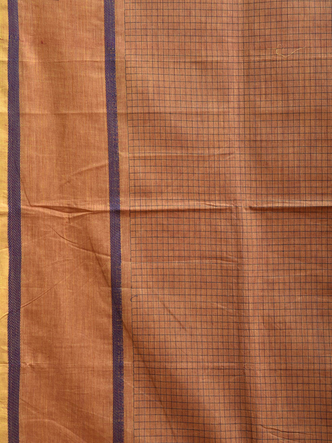 Light Orange Venkatagiri Cotton Saree with Checks and Strips Pallu Design v0196